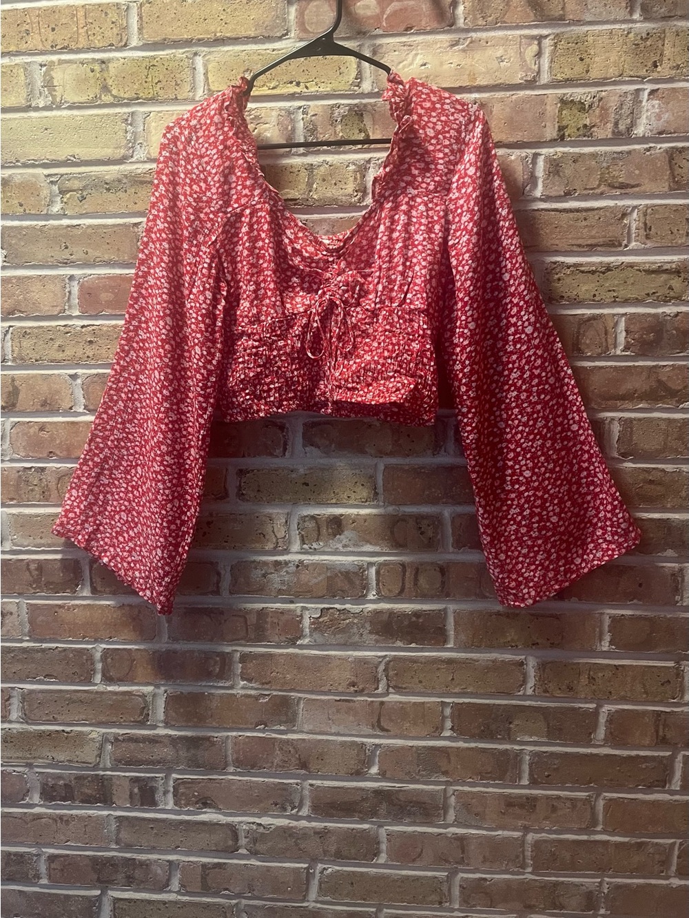 Red Floral Tie-Front Crop Top - Women's